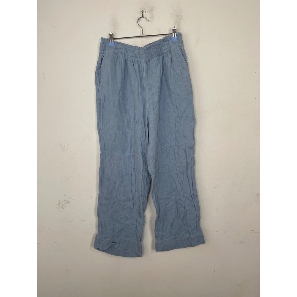 HM‎ Womens Light Blue Double Gauze Cotton Wide Leg Elastic Waist Pants Size M